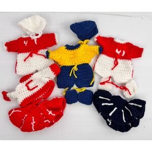 VTG Handmade Crochet Knit Yarn Doll Clothes Rompers Skirts Estate Sale Lot 12 pc